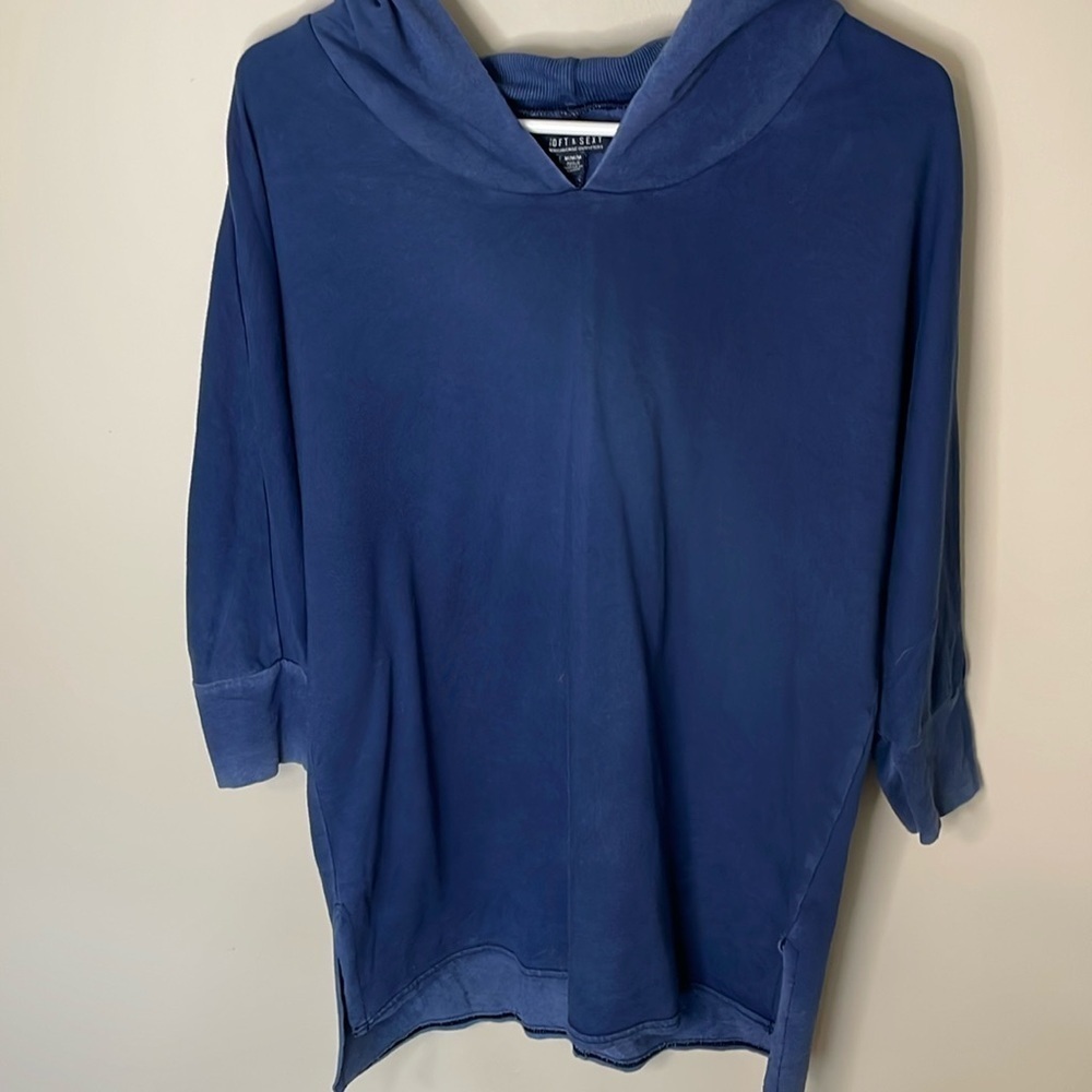 AMERICAN EAGLE Soft & Sexy Medium Blue‎ Oversized Half Sleeve Hooded Top Casual